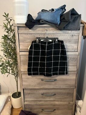 Madewell Black Windowpane Plaid Mini Skirt